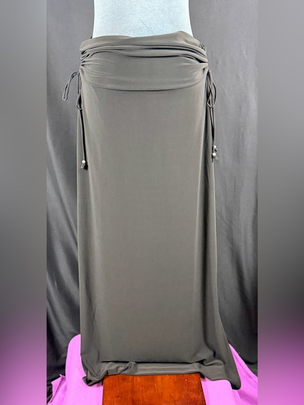 White House Black Market Convertible Maxi Skirt Ruched Black Size M